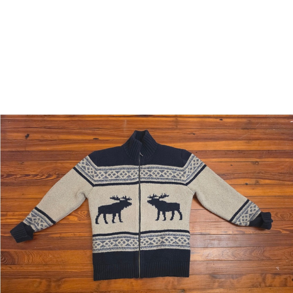 Abercrombie & Fitch Mens Moose Nordic Fair Isle Full Zip Shearling Lined Sweater